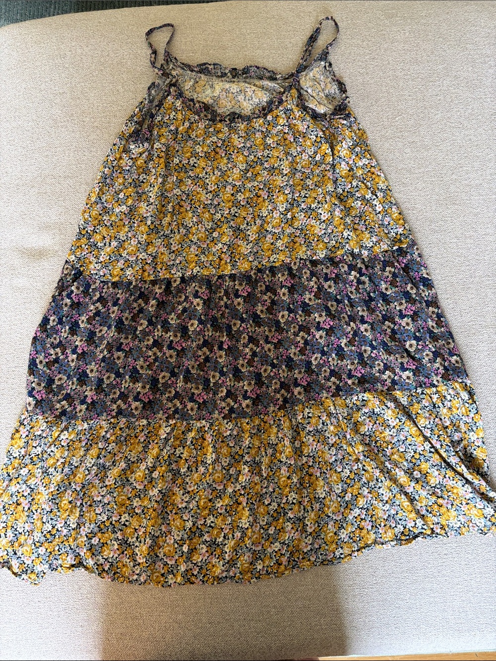 Floral Tiered Yellow & Purple Mini dress